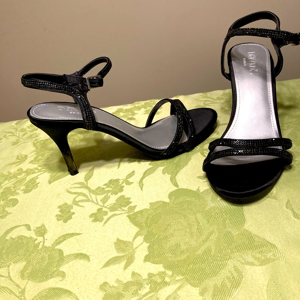 Black rhinestone strapped 3” heels, Sz 7 1/2 ladies
